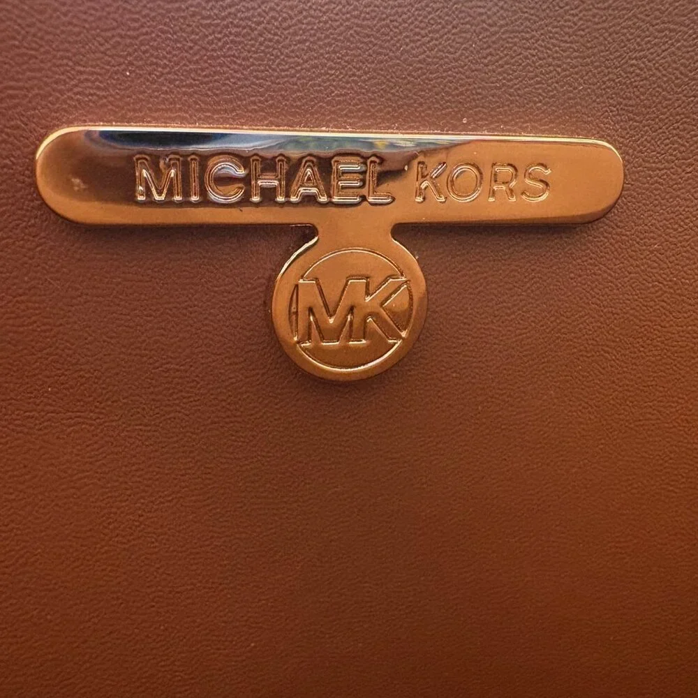 Michael Kors Logo Cream & Brown Canvas & Leather Tote Bag With Detachable Strap